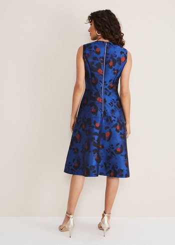 Phase Eight Clarisse Print Jacquard Dress Deep Blue/Multicolor Canada | HWAPVX-214